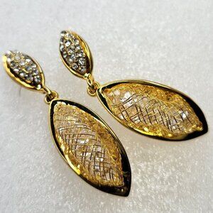 Gold Tone Filigree Crystal Earrings
